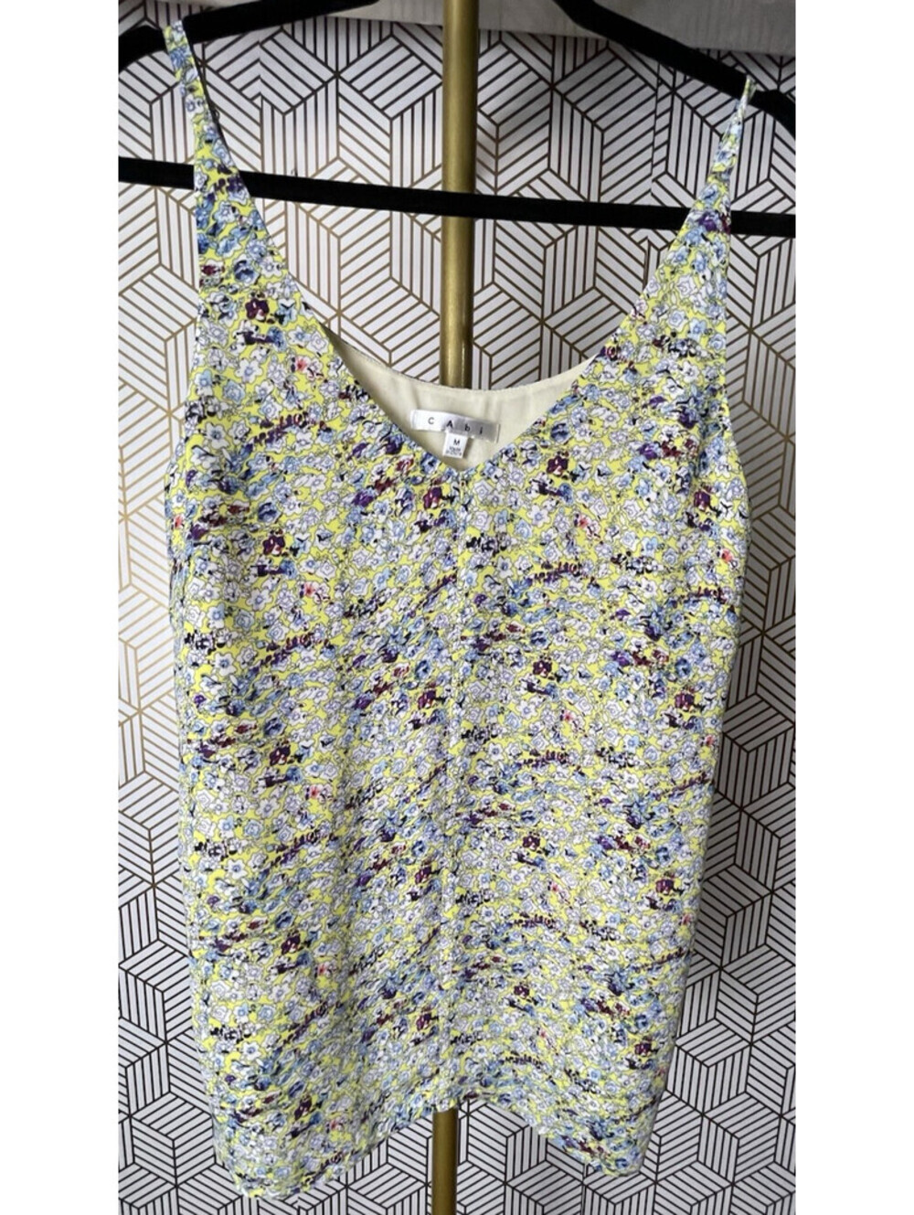Cabi Floral Camisole Top Womens Medium Yellow Blue V-Neck Adjustable Straps M